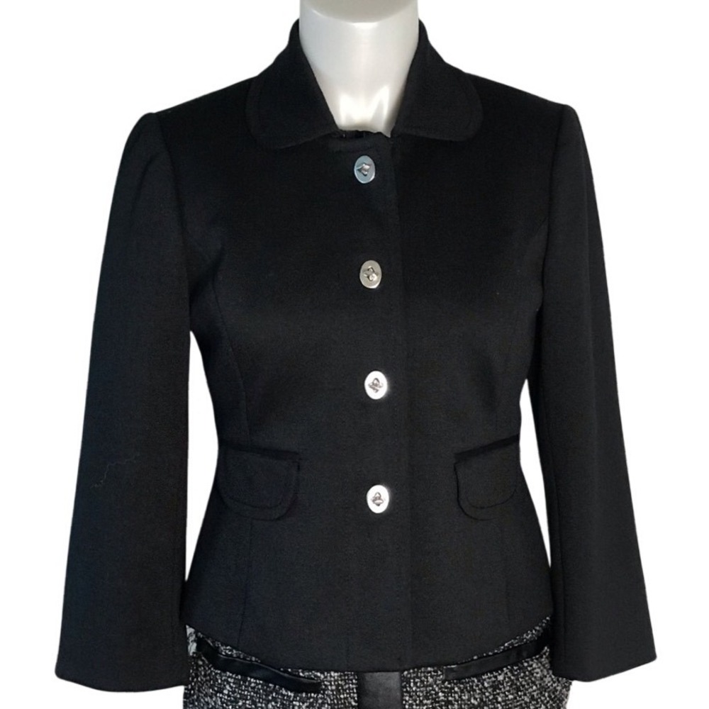 LOFT BLACK 3/4 SLEEVE JACKET‎ W/ TURN LOCK BUTTONS